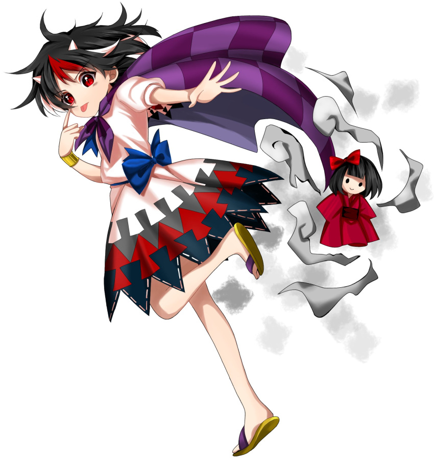 1girl, arrow_(symbol), back_bow, black_dress, black_hair, blue_bow, bow, bracelet