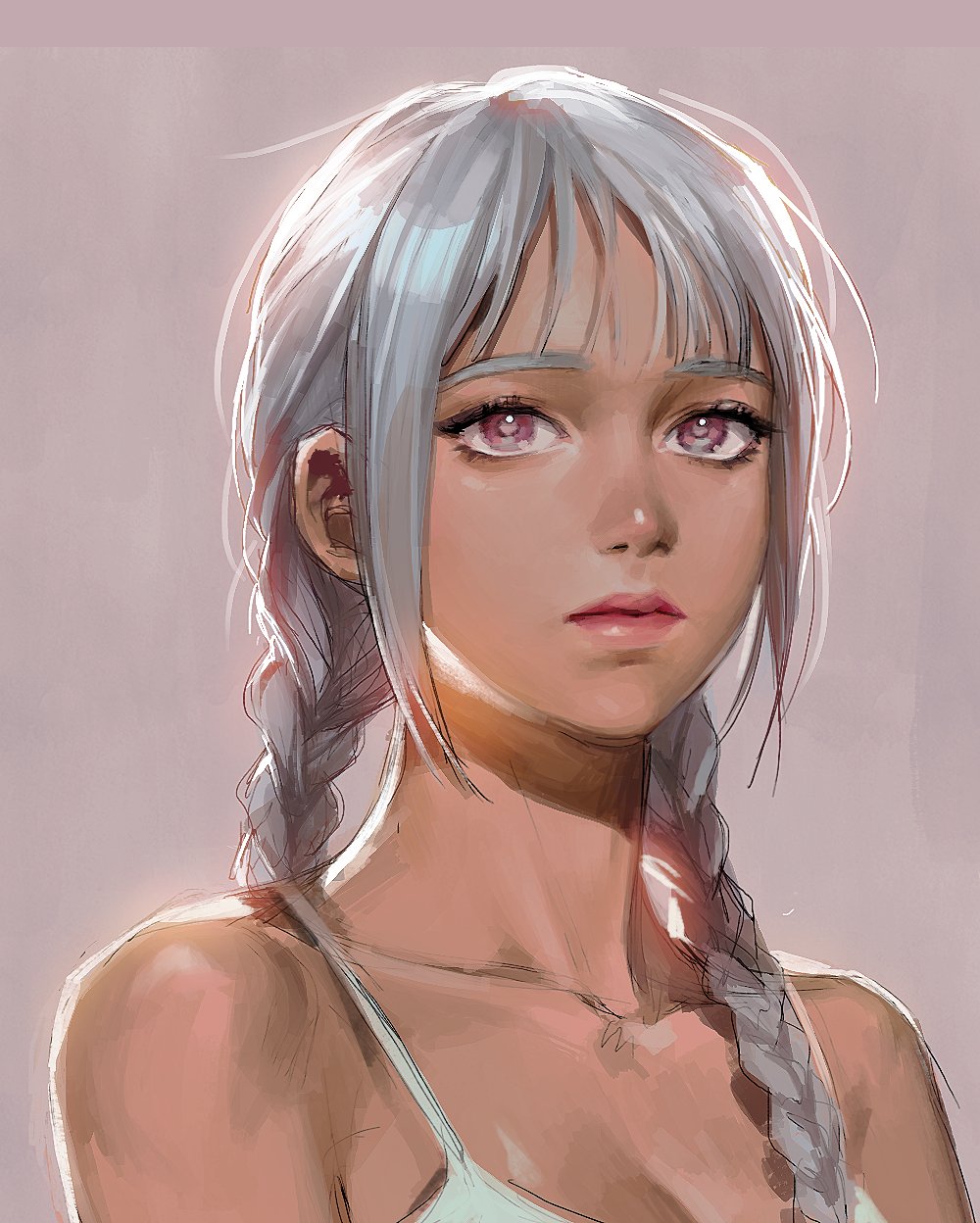 1girl, bangs, bare_shoulders, braid, closed_mouth, collarbone, eggpongg, eyelashes