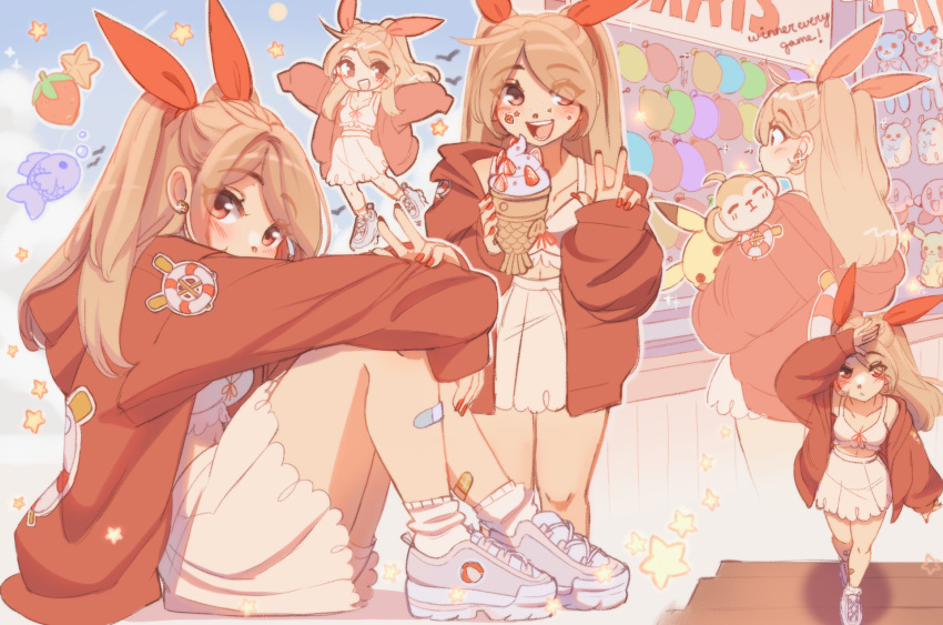 1girl, breasts, camisole, cudlil, cudlil_(character), english_commentary, food, fruit