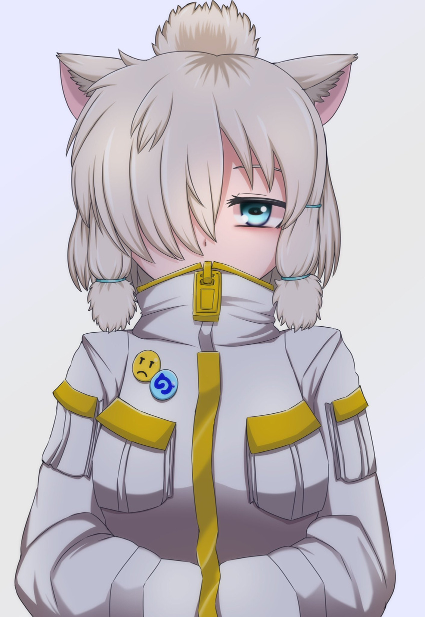 1girl, alpaca_ears, alpaca_girl, alpaca_suri_(kemono_friends), alternate_costume, animal_ears, blue_eyes, blush