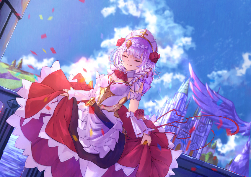 1girl, absurdres, apron, ascot, blunt_bangs, braid, braided_bangs, breasts