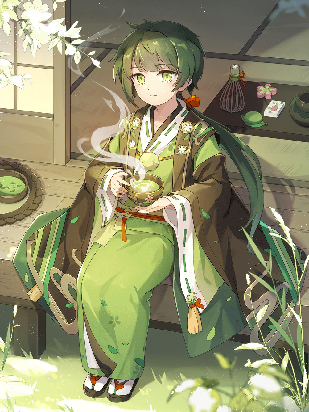 1boy, bad_source, branch, brazier, chasen, closed_mouth, cup, expressionless