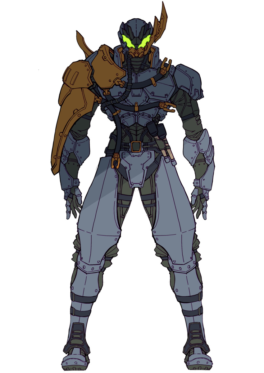 1boy, absurdres, armor, asymmetrical_armor, belt, bodysuit, catball1994, full_body