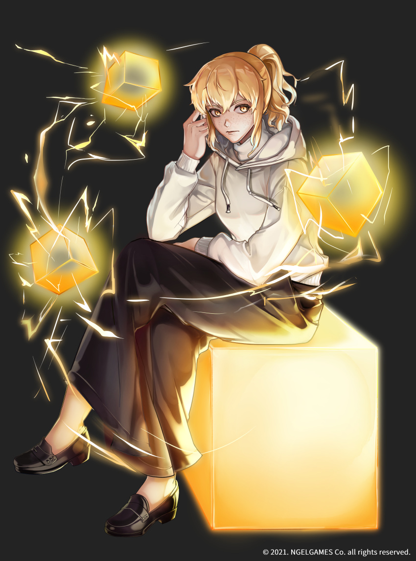 1girl, absurdres, blonde_hair, freckles, highres, mentaikopan, ponytail, rachel_(tower_of_god)