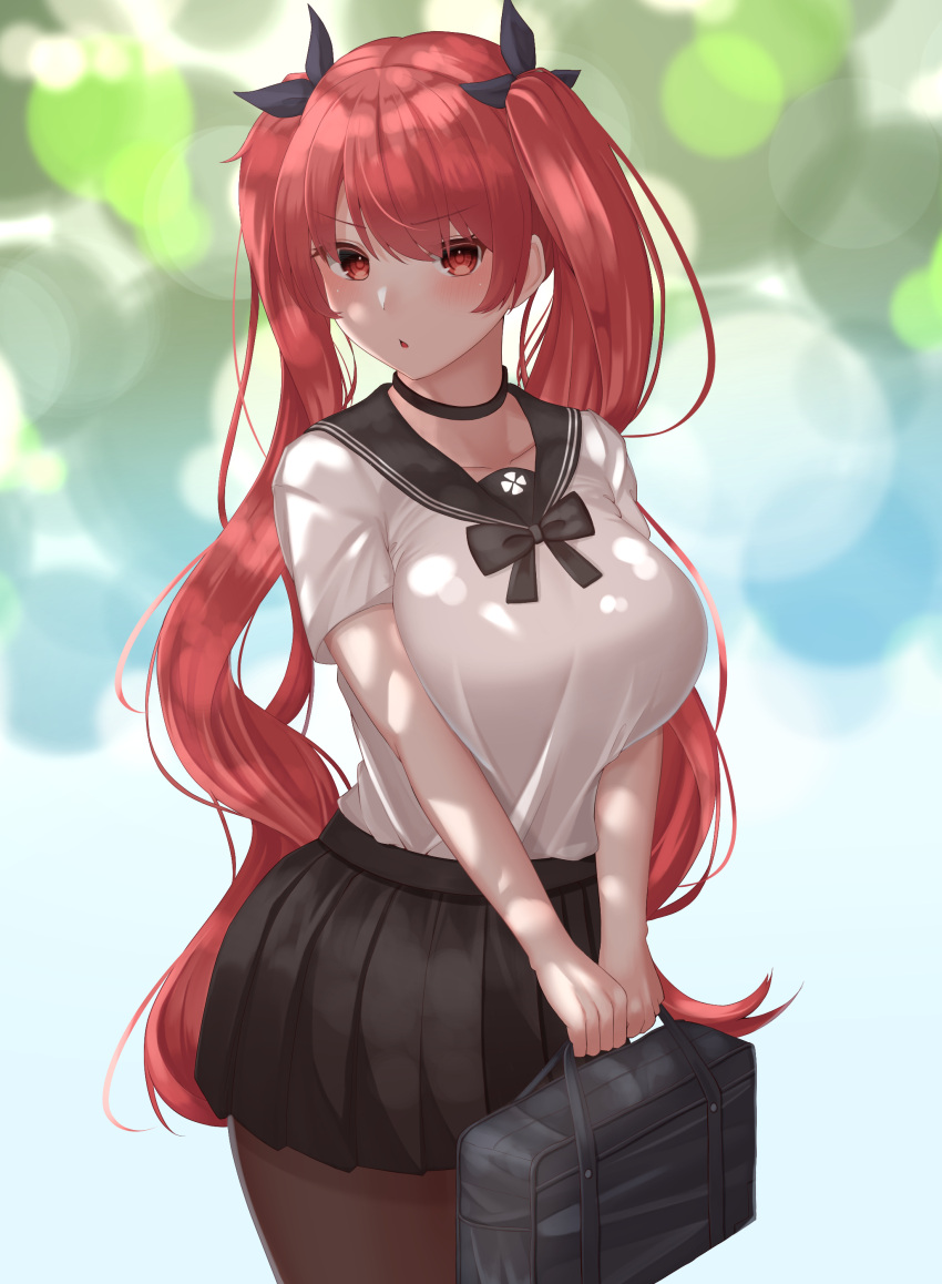 1girl, absurdres, azur_lane, bag, black_bag, black_choker, black_ribbon, black_sailor_collar