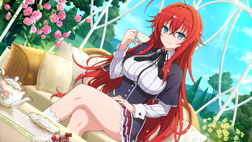 1girl, absurdres, ahoge, bangs, black_capelet, black_ribbon, blue_eyes, breasts