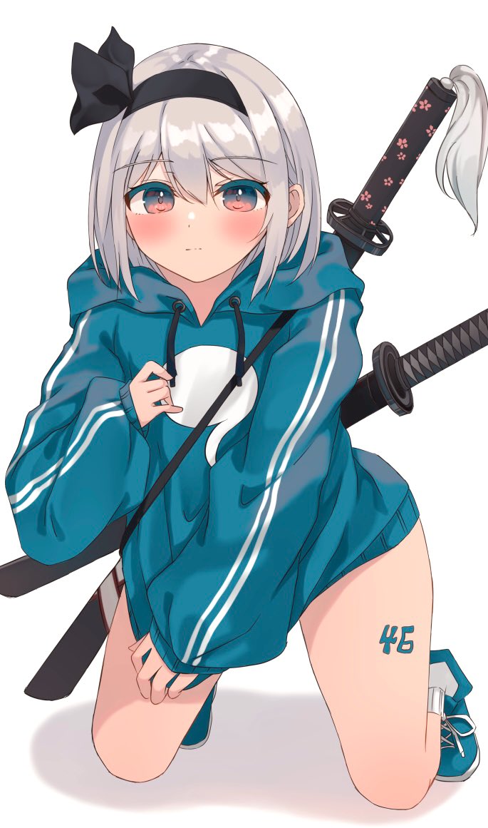 1girl, alternate_costume, bangs, black_bow, black_hairband, black_ribbon, blush, bob_cut