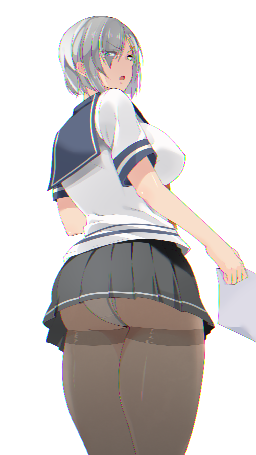 1girl, black_legwear, black_skirt, blood_rouge, blue_eyes, blue_sailor_collar, breasts, eyes_visible_through_hair