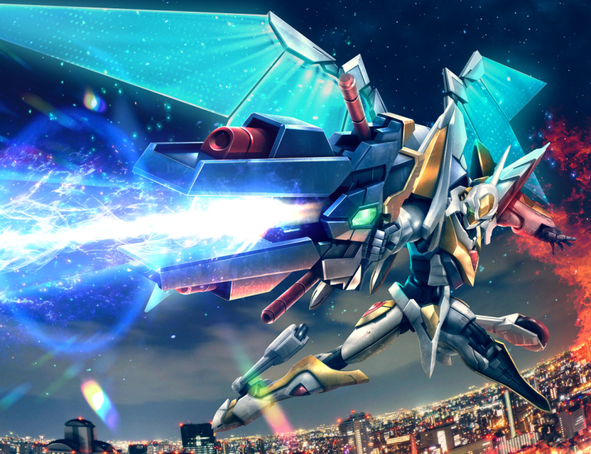 code_geass, code_geass_hangyaku_no_lelouch_r2, energy_gun, energy_wings, flying, green_eyes, gun, hiropon_(tasogare_no_puu)