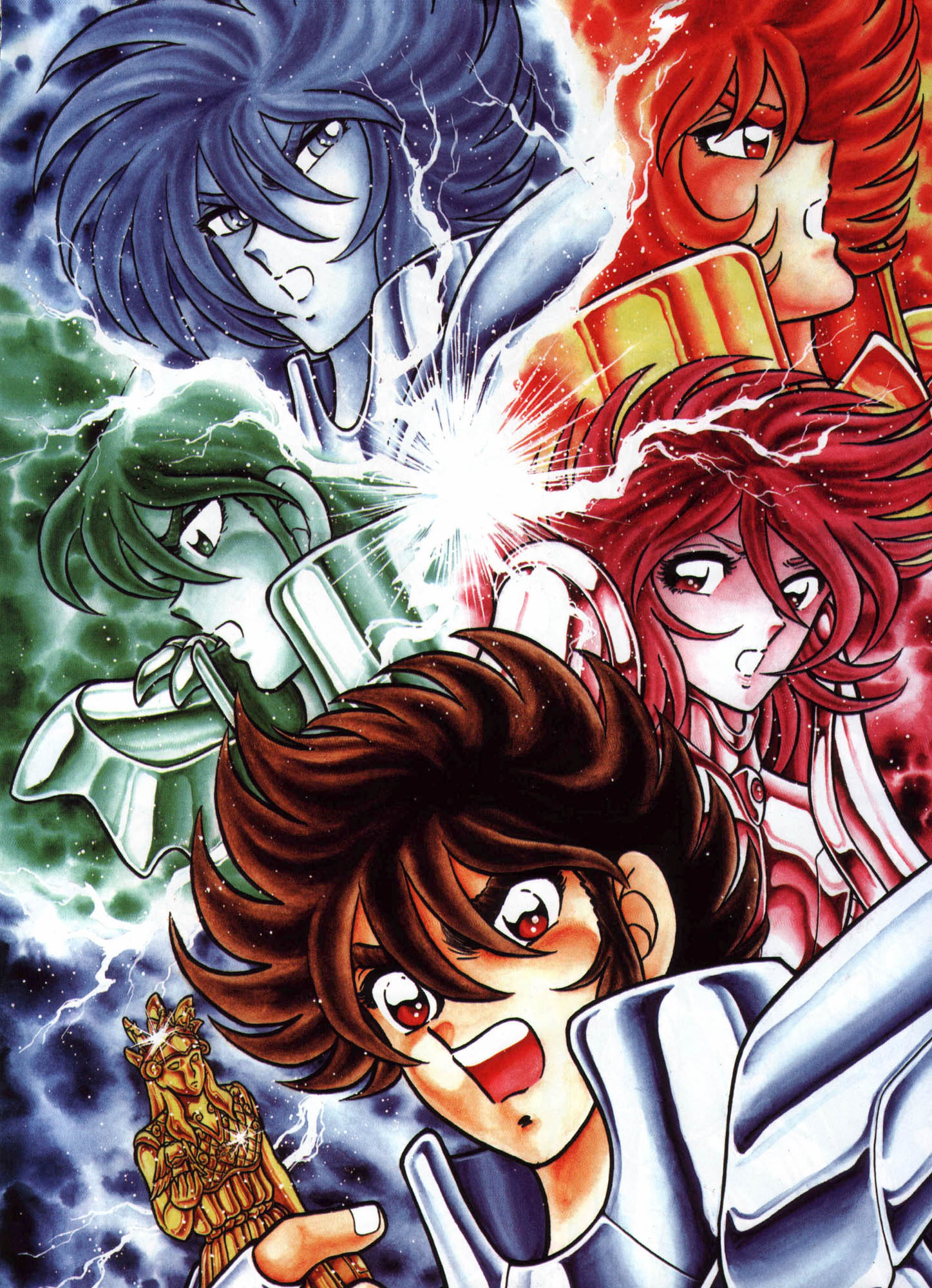 andromeda_shun, cygnus_hyoga, dragon_shiryu, kurumada_masami, male, pegasus_seiya, phoenix_ikki, saint_seiya