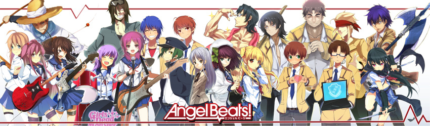 black_hair, blonde_hair, blue_eyes, blue_hair, brown_eyes, brown_hair, char_(angel_beats!), collaboration