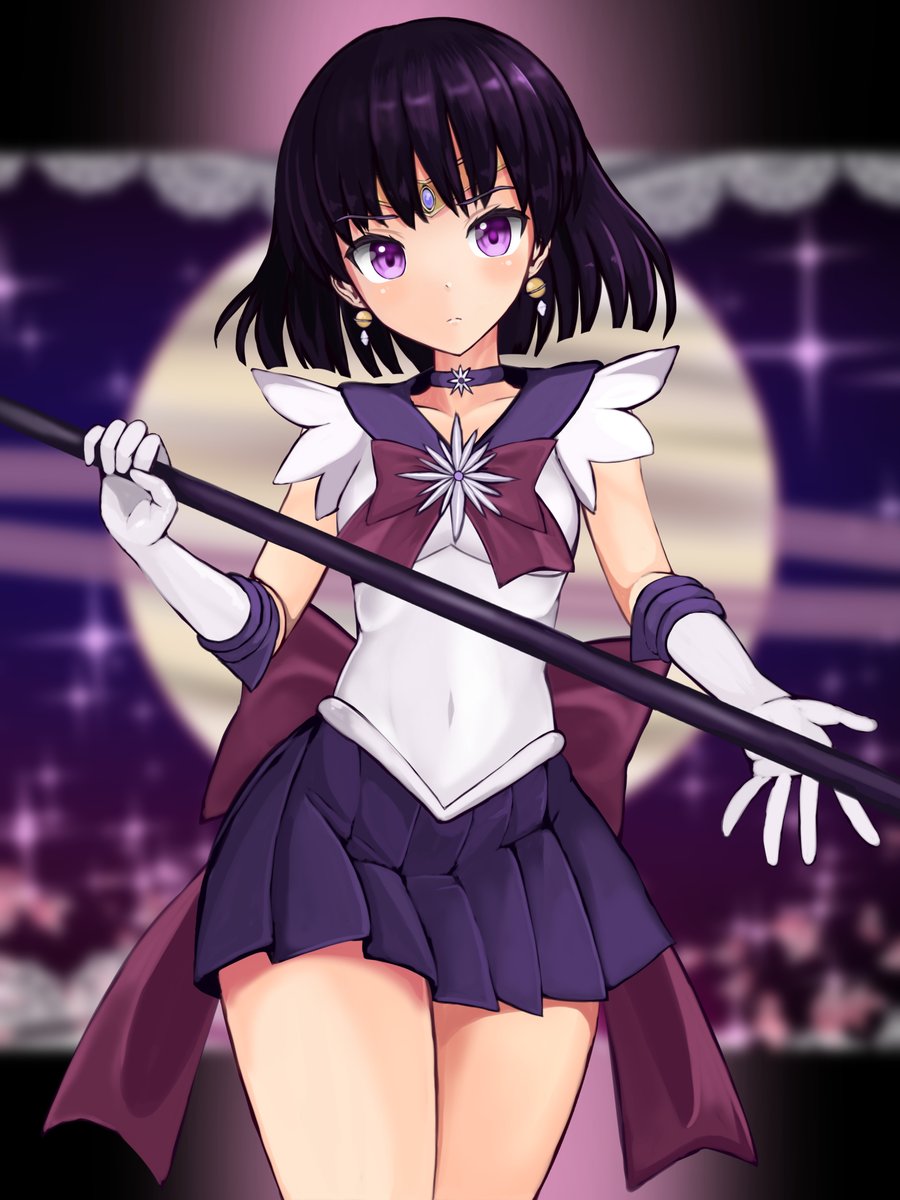 1girl, bishoujo_senshi_sailor_moon, black_hair, blurry, blurry_background, choker, commentary_request, cowboy_shot
