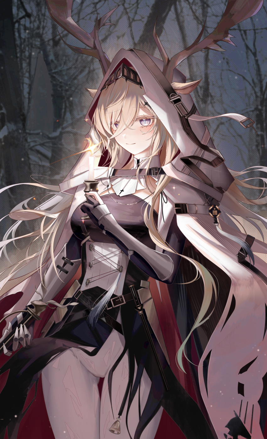 1girl, absurdres, animal_ears, antlers, antlers_through_headwear, arknights, ass_visible_through_thighs, bangs