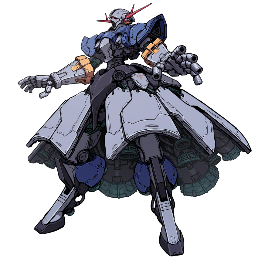 gundam, highres, looking_down, mecha, mobile_suit_gundam, nagano_mamoru_(style), no_humans, open_hands