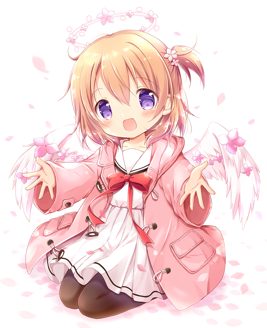 1girl, :d, bangs, blush, bow, brown_hair, brown_legwear, commentary_request