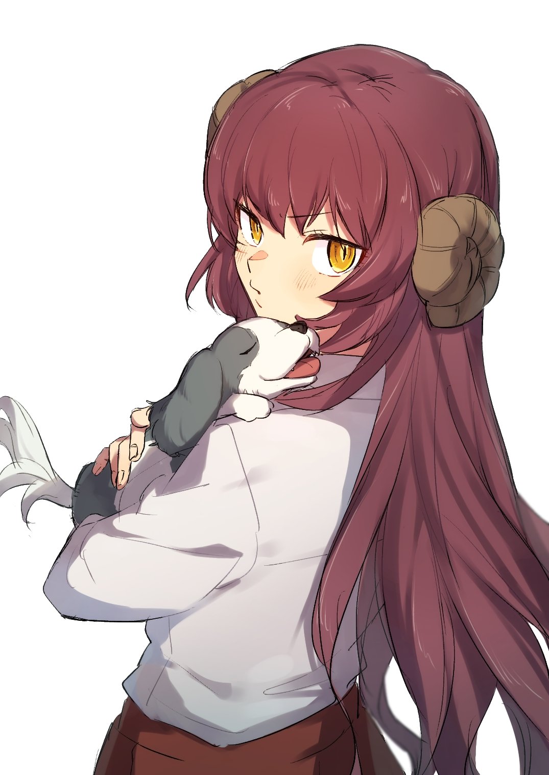 1girl, animal, animal_hair_ornament, brown_hair, dog, fate/grand_order, fate_(series), highres