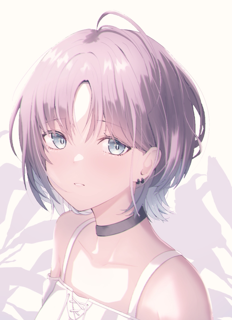 1girl, asakura_toru, bangs, black_choker, brown_hair, choker, collarbone, earrings