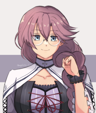 1girl, appelsider, blue_eyes, braid, dress, eiyuu_densetsu, emma_millstein, glasses, long_hair, lowres, sen_no_kiseki, smile