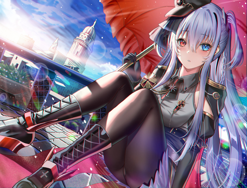 1girl, absurdres, azur_lane, bangs, black_footwear, black_gloves, black_headwear, black_legwear