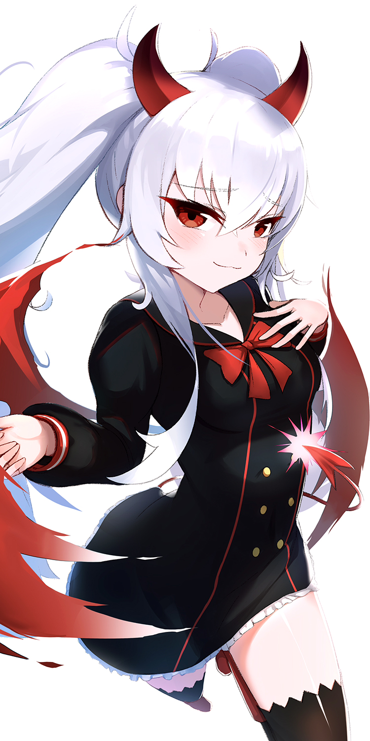 1girl, bangs, black_dress, black_legwear, bombergirl, bow, bowtie, closed_mouth