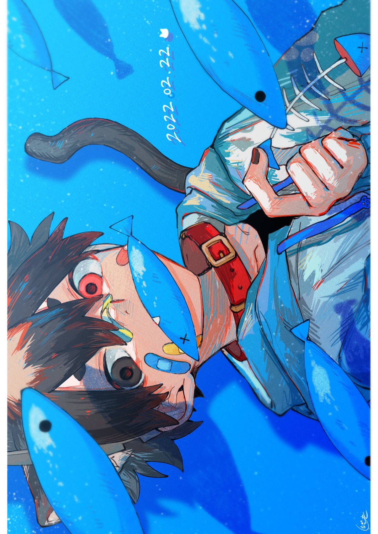 1boy, animal, animal_collar, animal_ears, bandaid, bandaid_on_face, bandaid_on_nose, black_eyes