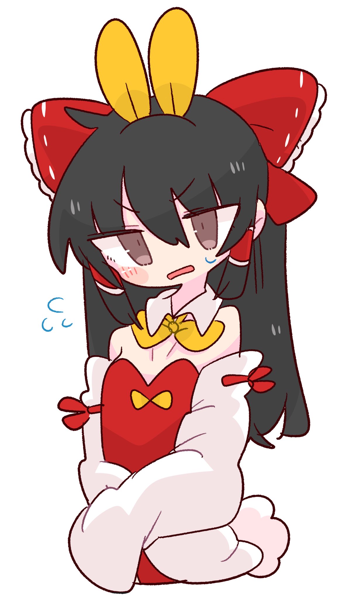 1girl, alternate_costume, animal_ears, black_hair, bow, bowtie, breasts, brown_eyes