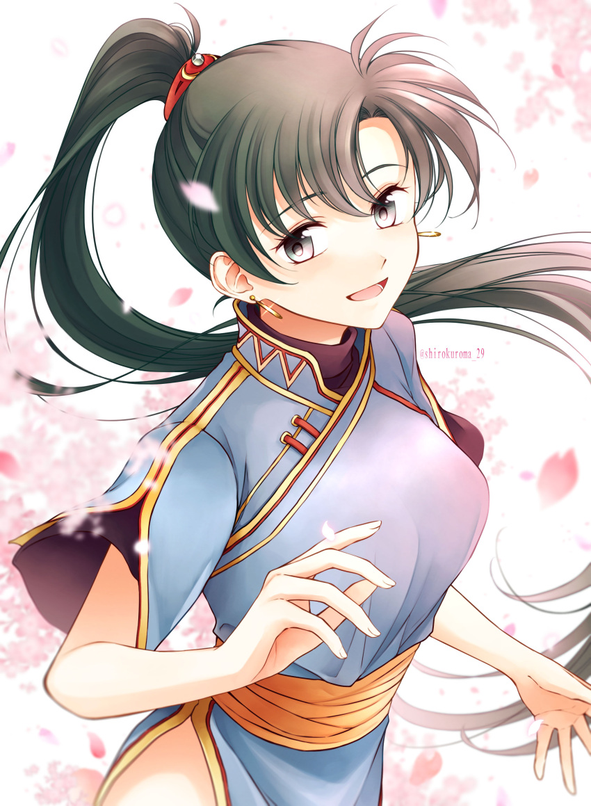 1girl, absurdres, bangs, blue_dress, breasts, china_dress, chinese_clothes, commentary