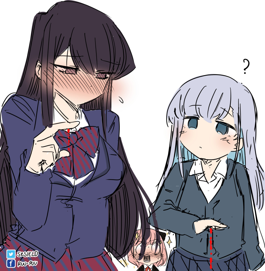 3girls, absurdres, aharen-san_wa_hakarenai, aharen_reina, anya_(spy_x_family), bangs, black_hair, blush