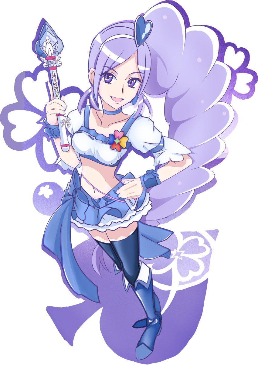 1girl, absurdres, aono_miki, belly, berry_sword, black_legwear, blue_choker, blue_footwear