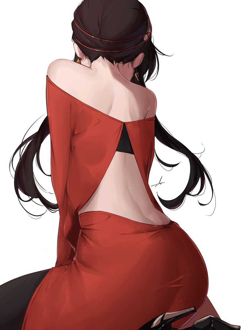 1girl, absurdres, ass, back, back_cutout, black_hair, black_legwear, clothing_cutout