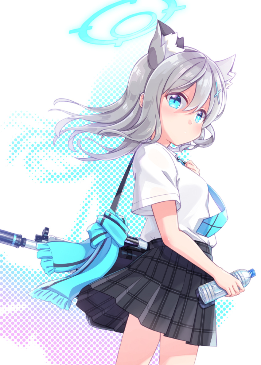 1girl, animal_ear_fluff, animal_ears, assault_rifle, bangs, blue_archive, blue_eyes, blue_necktie