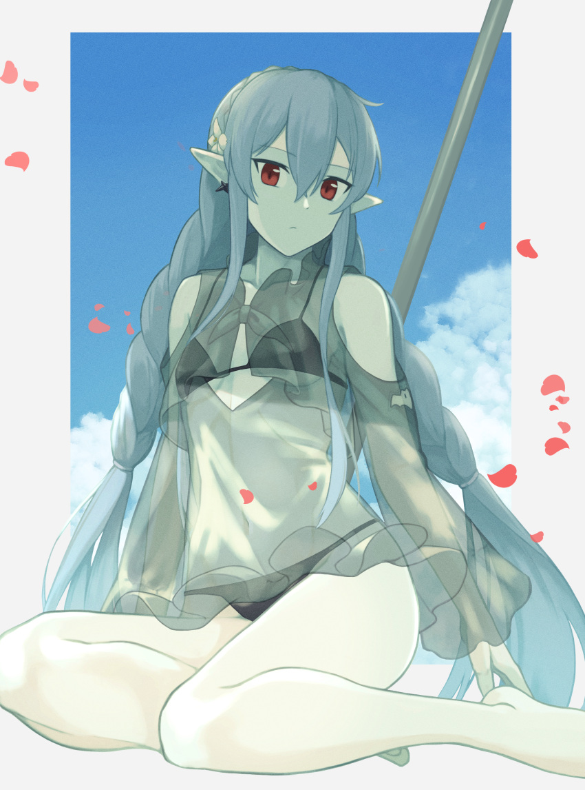 1girl, absurdres, arknights, bangs, bare_legs, bare_shoulders, barefoot, bikini
