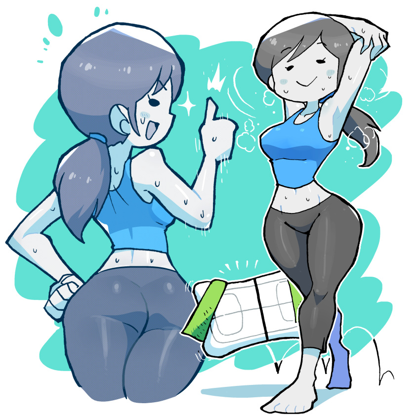1girl, absurdres, ass, barefoot, black_hair, blue_eyes, breasts, capri_pants
