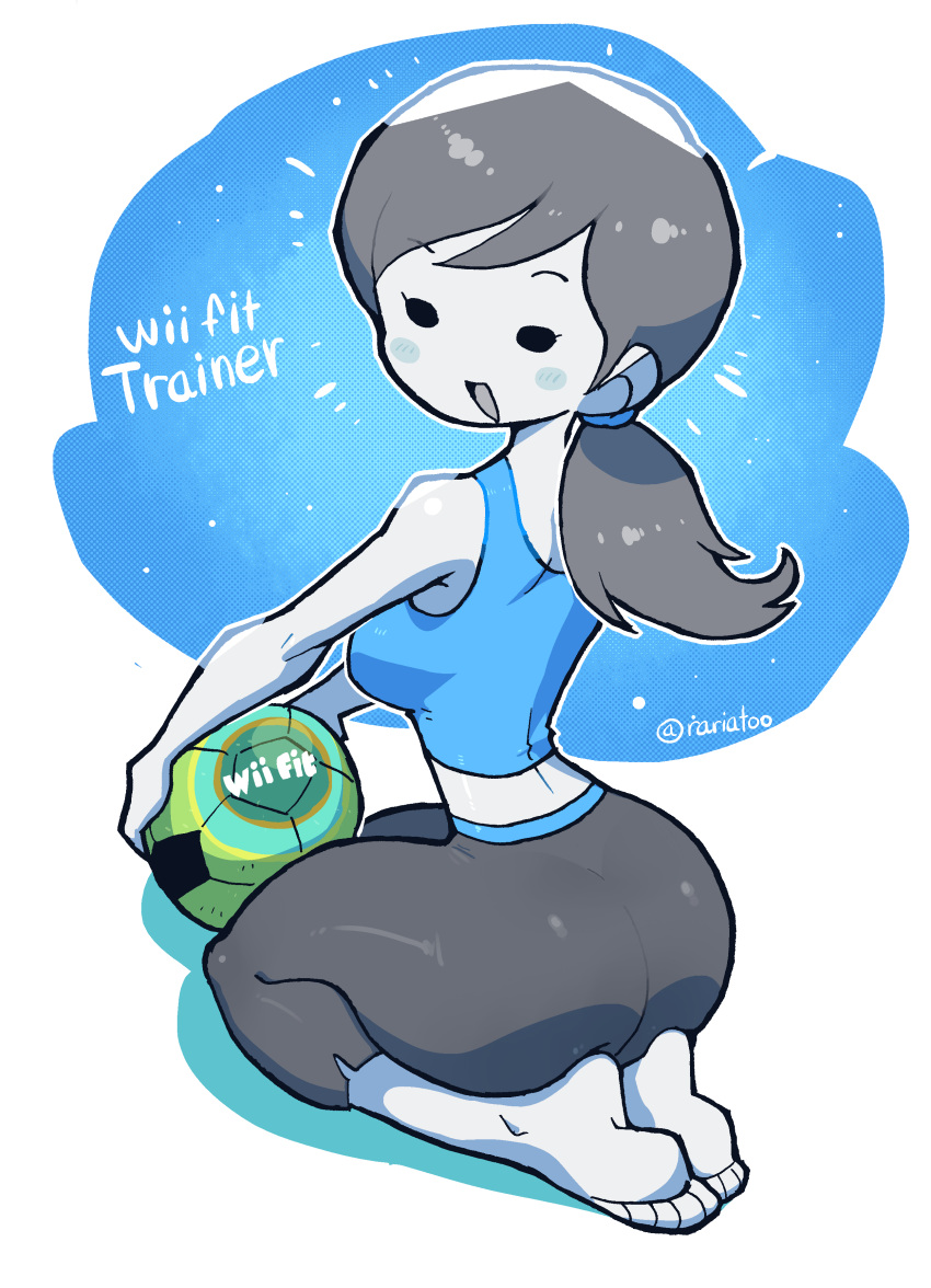 1girl, absurdres, ass, ball, barefoot, black_eyes, black_hair, breasts