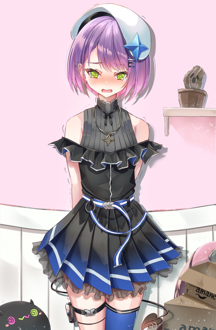 1girl, @_@, absurdres, alternate_costume, amane_kanata, amane_kanata_(cosplay), arms_behind_back, asacoco