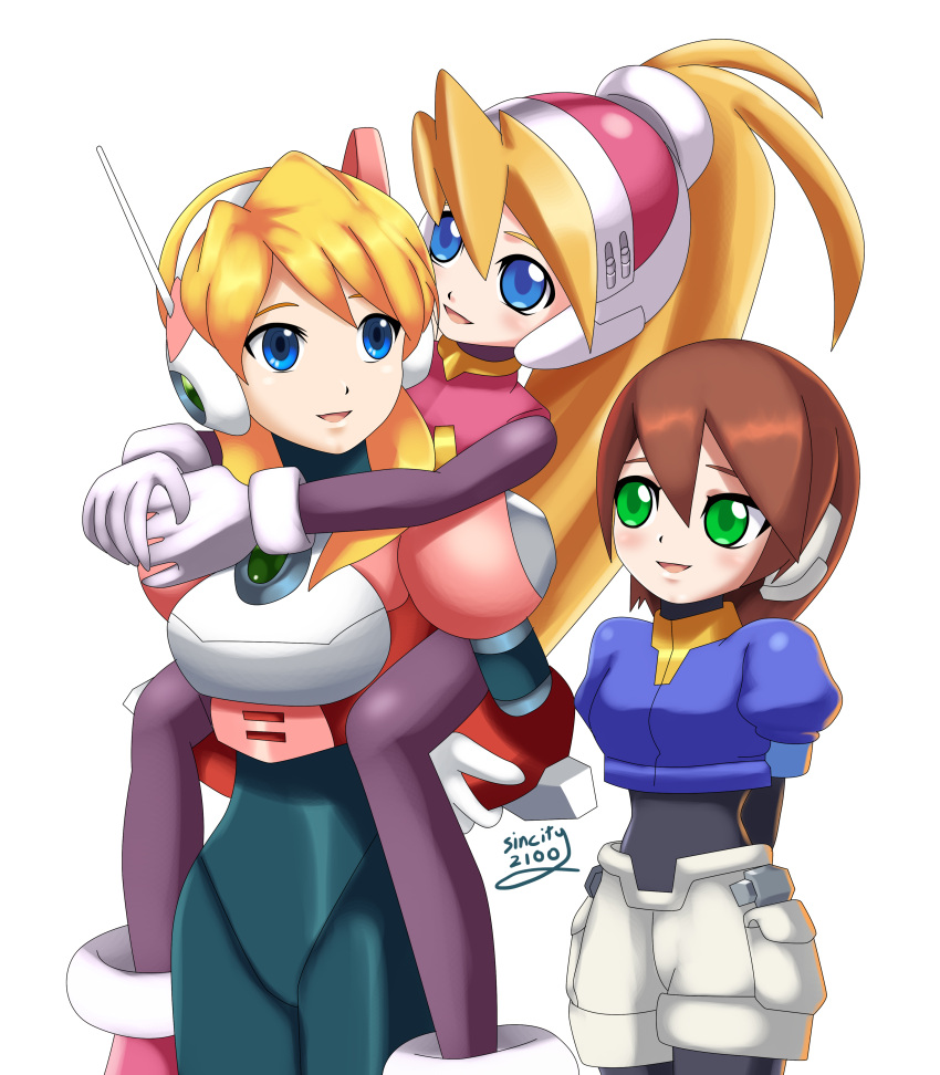 aile, aile_(mega_man_zx), aile_(rockman), alia_(rockman), arms_behind_back, blonde_hair, blue_eyes, blue_jacket