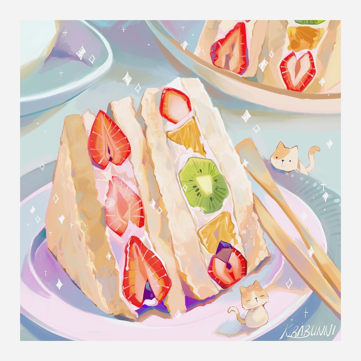 cake, cake_slice, cat, english_commentary, food, food_focus, fruit, highres
