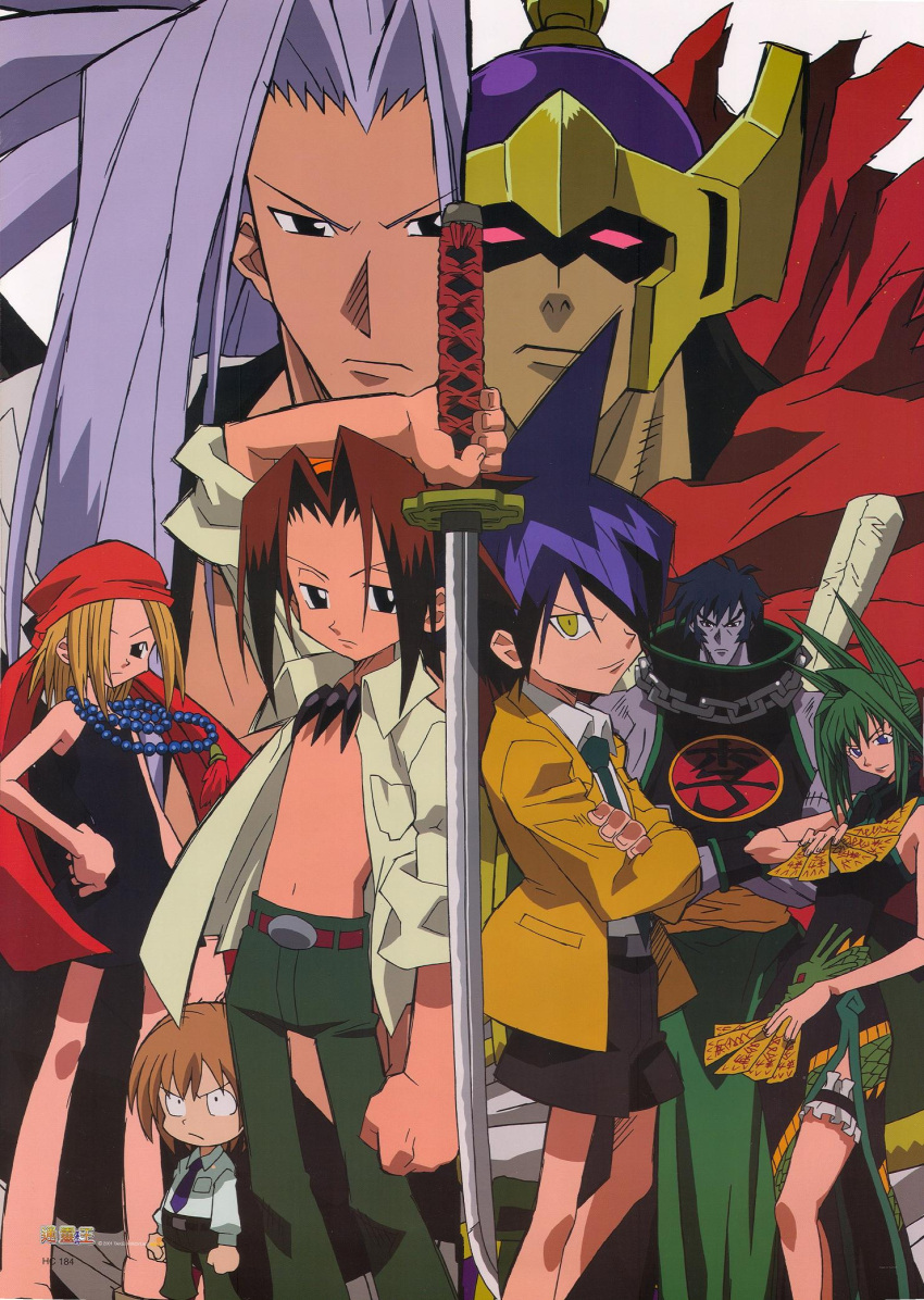 amidamaru, asakura_yoh, bason, kyouyama_anna, lee_bailong, oyamada_manta, shaman_king, tao_jun