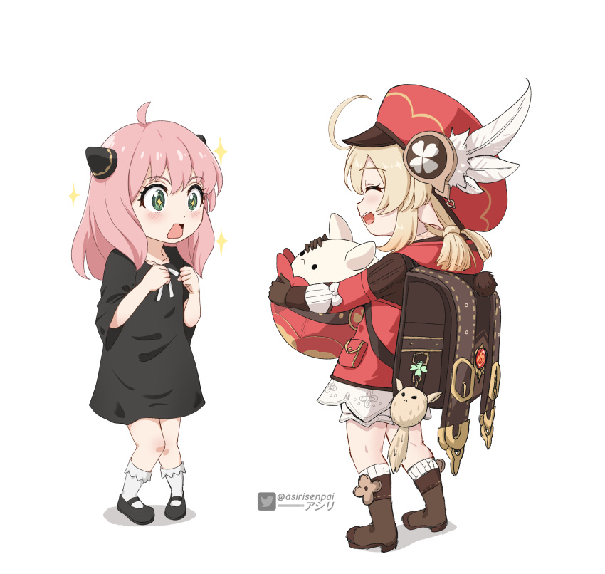 2girls, :d, ^_^, ^o^, absurdres, anya_(spy_x_family), asiri_senpai, backpack