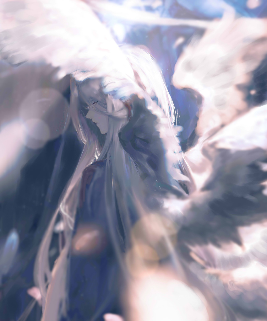 1boy, absurdres, angel, angel_wings, chinese_commentary, closed_eyes, closed_mouth, colored_eyelashes