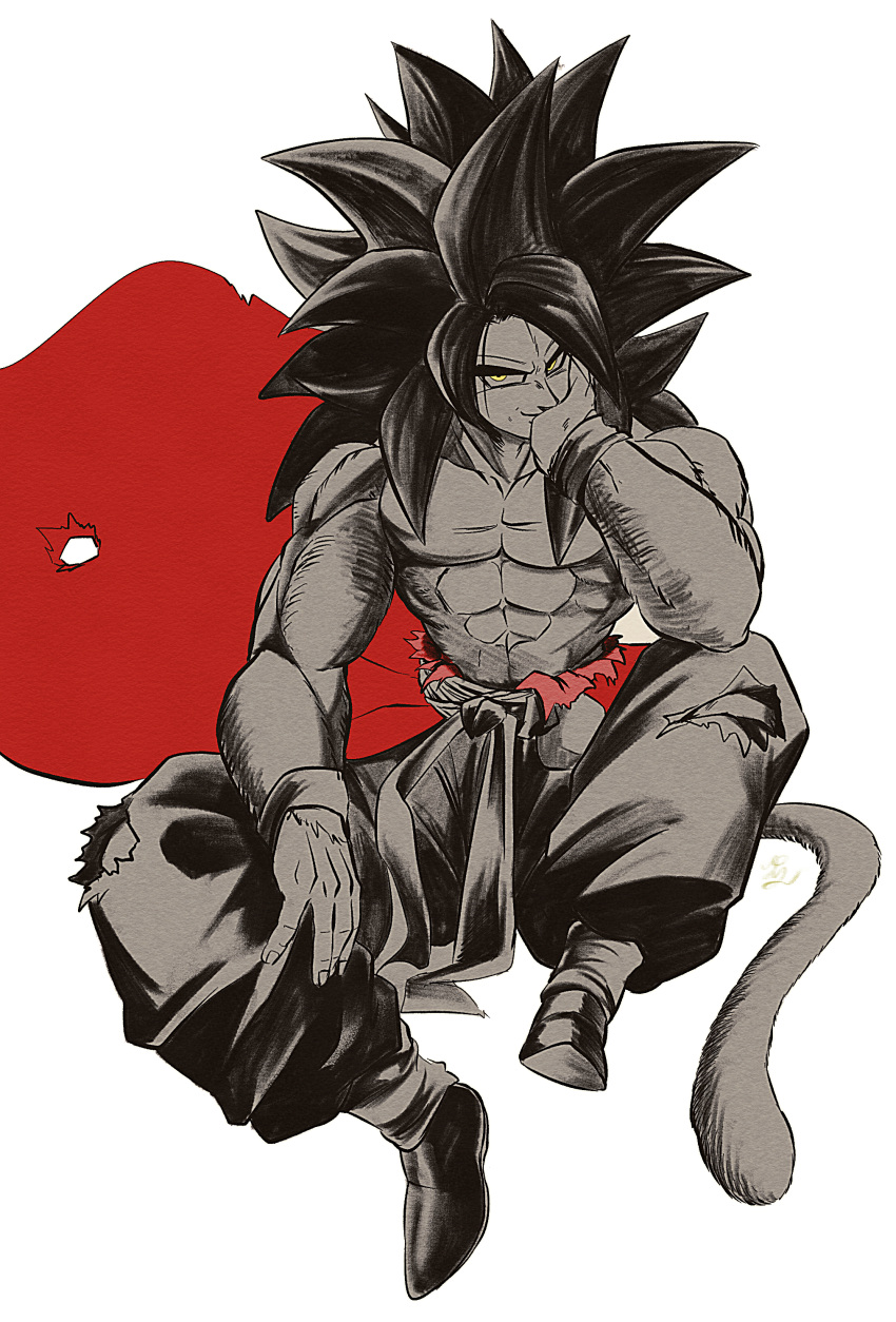 1boy, abs, absurdres, bare_pectorals, biceps, black_hair, body_fur, dragon_ball