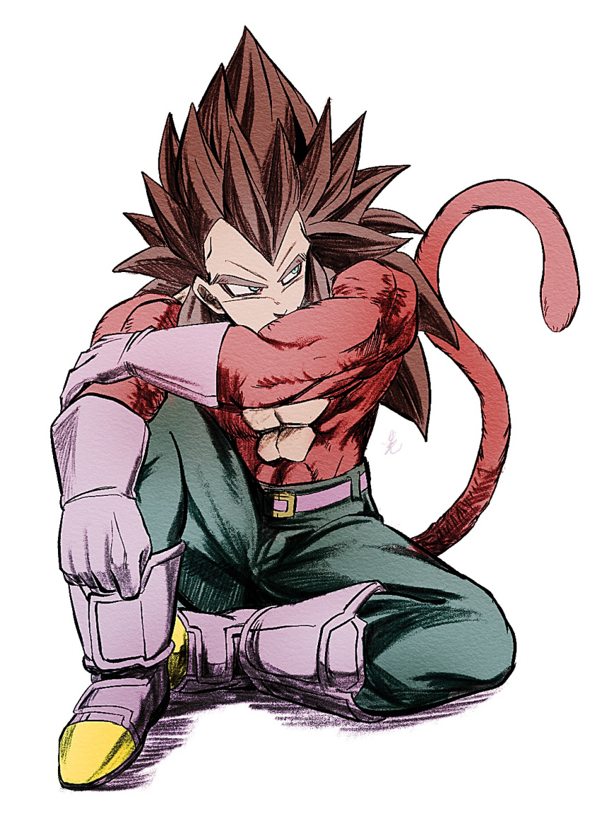 1boy, black_hair, body_fur, boots, denim, dragon_ball, dragon_ball_gt, gloves