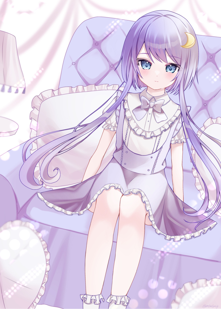 1girl, absurdres, alternate_costume, blue_eyes, blue_hair, blush, buttons, closed_mouth