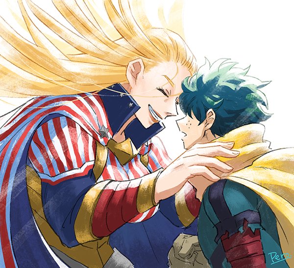 1boy, 1girl, bangs, blonde_hair, bodysuit, boku_no_hero_academia, breasts, cape
