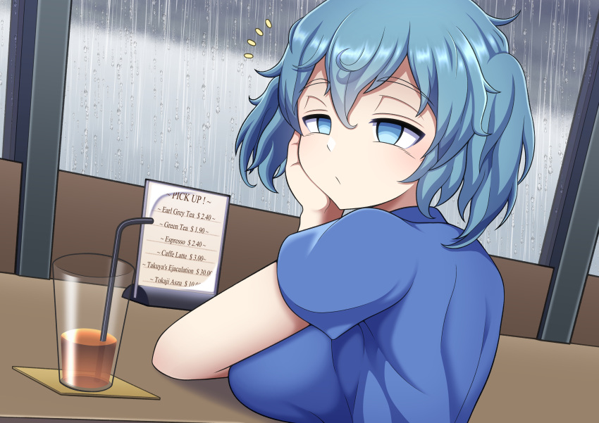 1girl, absurdres, bad_id, bad_nicoseiga_id, bags_under_eyes, bangs, blue_eyes, blue_hair