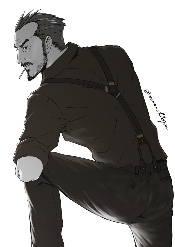 1boy, ace_attorney, ace_attorney_investigations, ace_attorney_investigations:_miles_edgeworth, beard, black_pants, facial_hair, hair_slicked_back