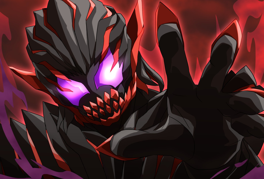 1boy, aura, black_hair, commentary_request, demon, demon_boy, evil, evil_eyes