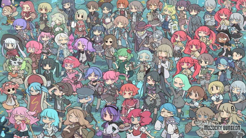 5boys, 6+girls, animal_ears, black_hair, blue_hair, cat_ears, chaos_wizard, clone