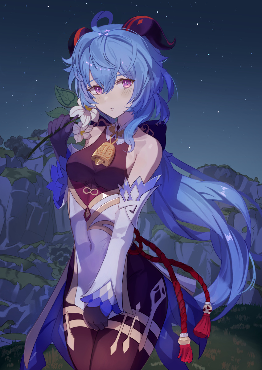 1girl, absurdres, ahoge, aunmail77, bangs, bare_shoulders, bell, black_gloves
