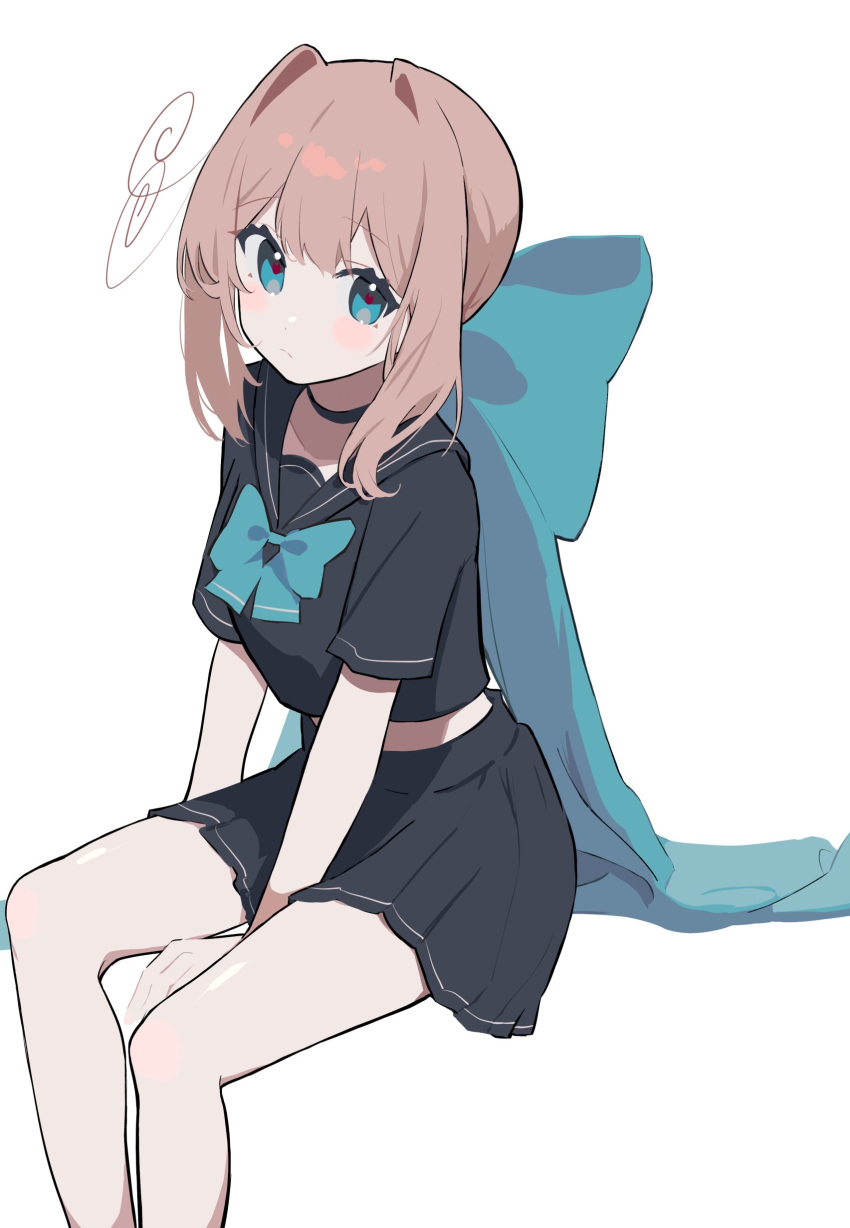 1girl, absurdres, ahute, antenna_hair, arm_between_legs, arm_support, bangs, blue_eyes